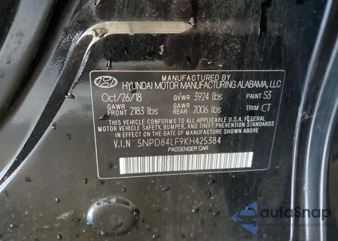 2019 Hyundai Elantra Sel z USA, uszkodzony, nr VIN 5NPD84LF9KH425384